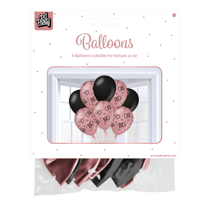 Ballonnen 80 Jaar Rose Zwart 30cm 8st van Paper Dreams koop je bij Partywinkel
