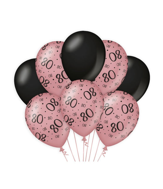 Ballonnen 80 Jaar Rose Zwart 30cm 8st van Paper Dreams koop je bij Partywinkel