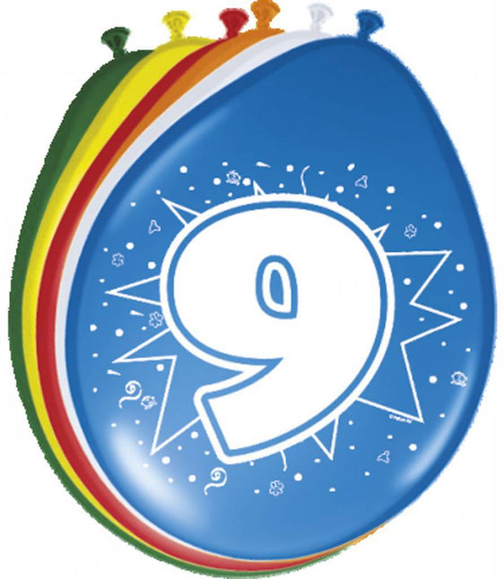 Ballonnen 9 Jaar 30cm 8st - Partywinkel - 8714572082099