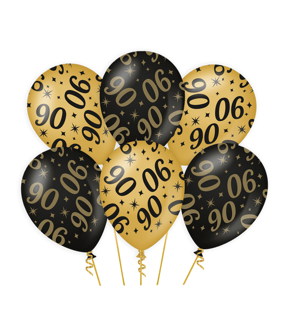 Ballonnen 90 Jaar Goud Zwart 30cm 6st van Paper Dreams koop je bij Partywinkel