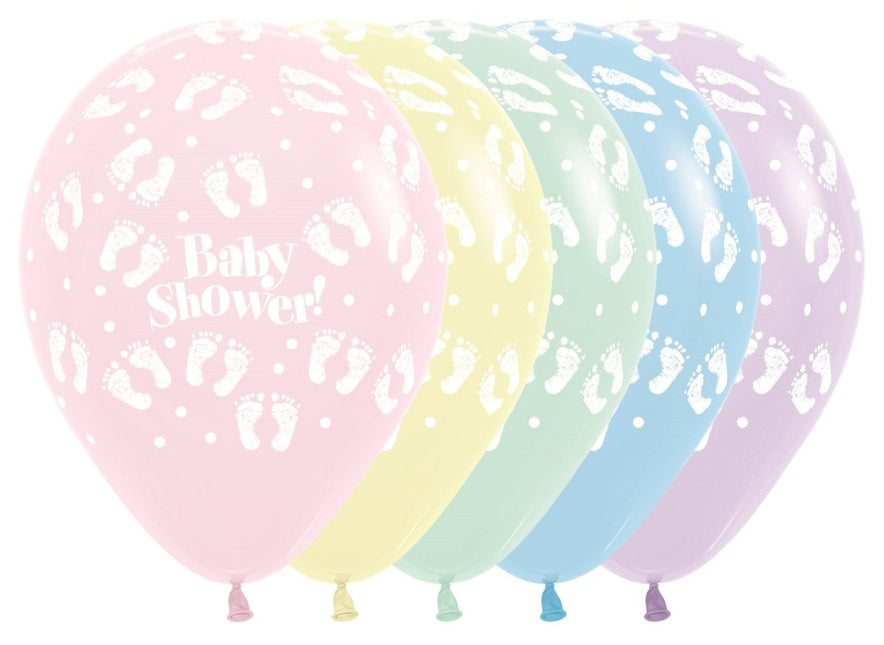 Ballonnen Baby Shower Footprints Pastel Matte Mix 30cm 25st van Sempertex koop je bij Partywinkel