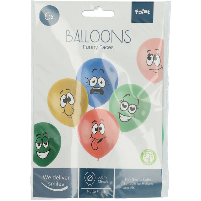 Ballonnen Funny Faces Gekleurd 33cm 6st van Folat koop je bij Partywinkel