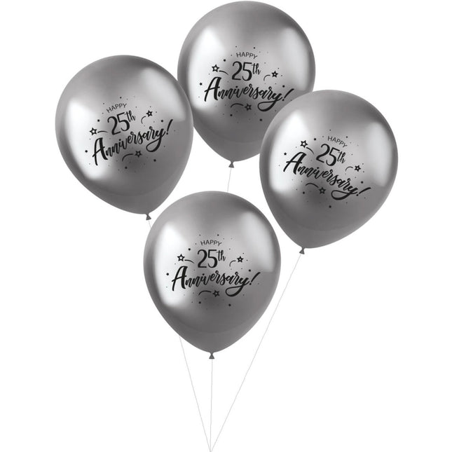 Ballonnen Happy 25Th Anniversary 33cm 4st van Folat koop je bij Partywinkel