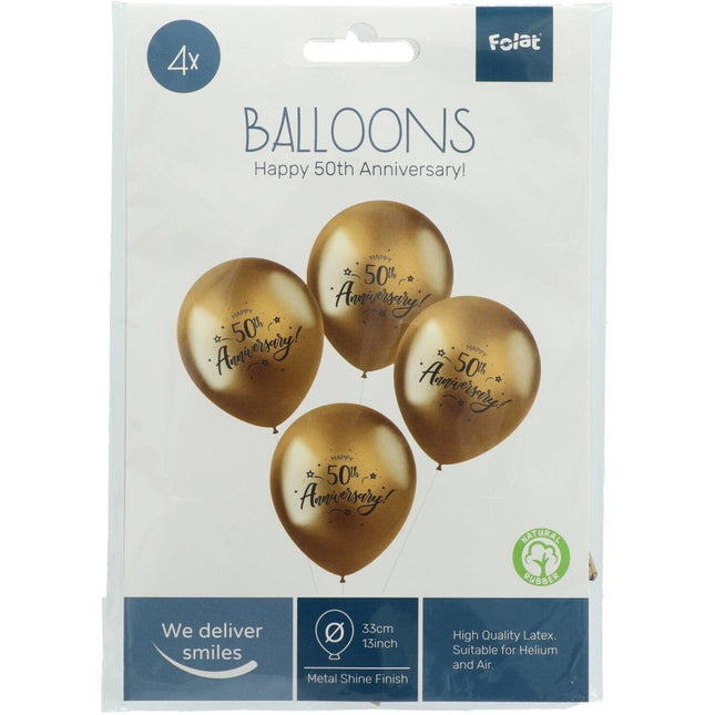 Ballonnen Happy 50Th Anniversary 33cm 4st van Folat koop je bij Partywinkel