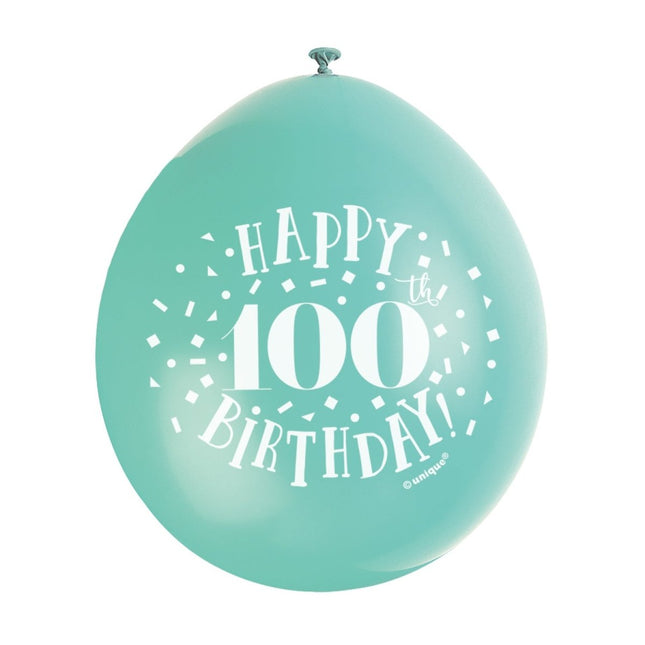 Ballonnen Happy Birthday 100 Jaar 28cm 10st van Unique koop je bij Partywinkel