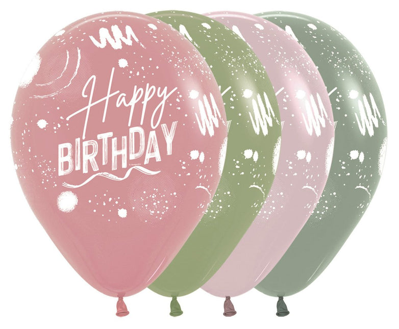 Ballonnen Happy Birthday Brush Design Mix 30cm 25st van Sempertex koop je bij Partywinkel