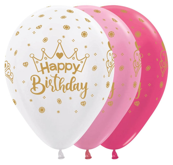 Ballonnen Happy Birthday Crown 30cm 25st van Sempertex koop je bij Partywinkel
