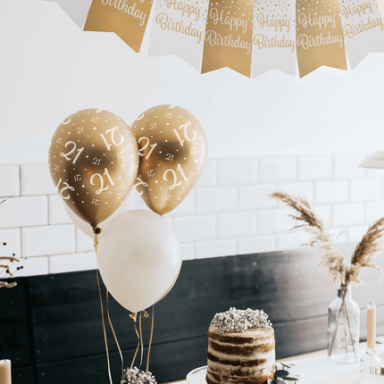 Ballonnen Happy Birthday Goud Wit 30cm 8st van Paper Dreams koop je bij Partywinkel