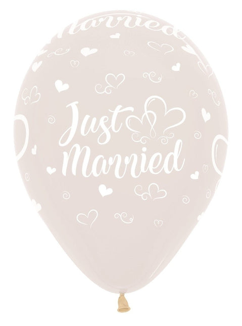 Ballonnen Just Married Hearts Crystal Clear 30cm 25st van Sempertex koop je bij Partywinkel