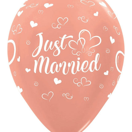 Ballonnen Just Married Hearts Metallic Rose Gold 30cm 25st van Sempertex koop je bij Partywinkel