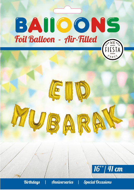 Ballonnen Letter Eid Mubarak Goud Leeg 41cm van WeFiesta koop je bij Partywinkel