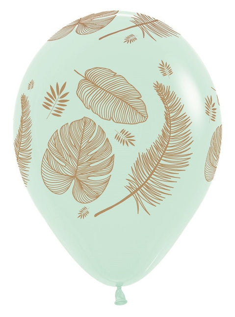 Ballonnen Tropical Leaves Mix Gold Print 30cm 25st van Sempertex koop je bij Partywinkel