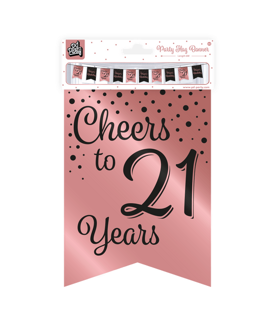 Banner 21 Jaar Roze Zwart 6m van Paper Dreams koop je bij Partywinkel