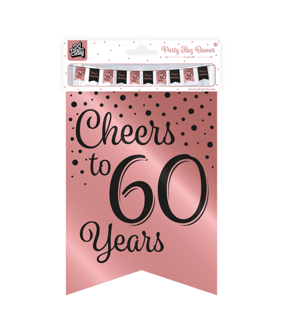 Banner 60 Jaar Roze Zwart 6m van Paper Dreams koop je bij Partywinkel