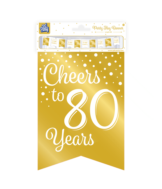 Banner 80 Jaar Goud Wit 6m van Paper Dreams koop je bij Partywinkel