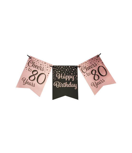 Banner 80 Jaar Roze Zwart 6m van Paper Dreams koop je bij Partywinkel