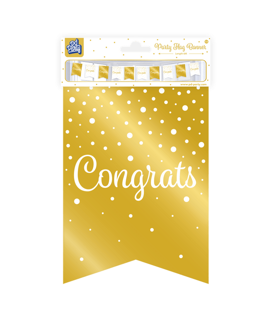 Banner Congrats Goud Wit 6m van Paper Dreams koop je bij Partywinkel