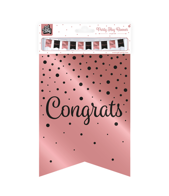 Banner Congrats Roze Zwart 6m van Paper Dreams koop je bij Partywinkel
