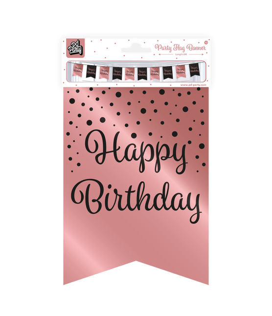 Banner Happy Birthday Roze Zwart 6m van Paper Dreams koop je bij Partywinkel