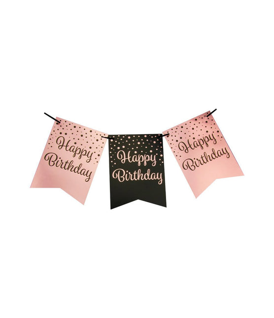 Banner Happy Birthday Roze Zwart 6m van Paper Dreams koop je bij Partywinkel