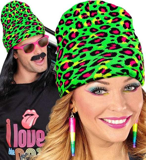 Beanie Luipaard Neon Groen van Widmann koop je bij Partywinkel