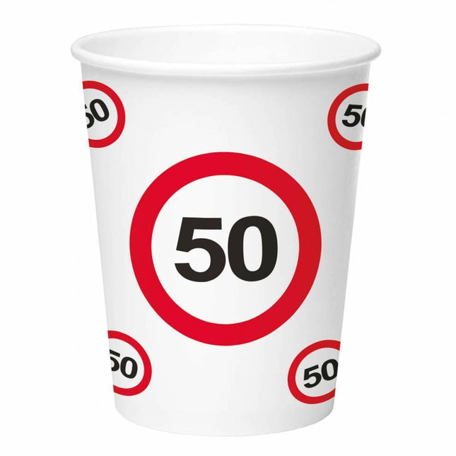 Bekers 50 Jaar Verkeersbord Karton 350ml 8st van Folat koop je bij Partywinkel