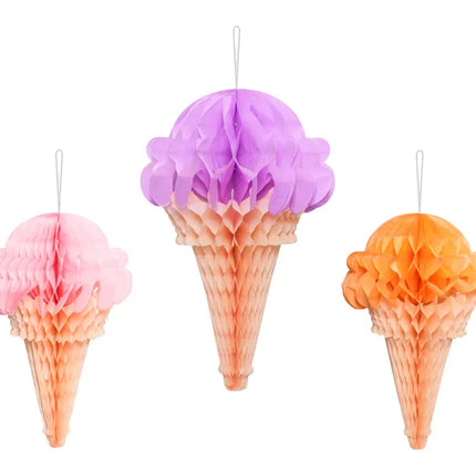 Eiscreme Waben Bunt 30cm 3Stk