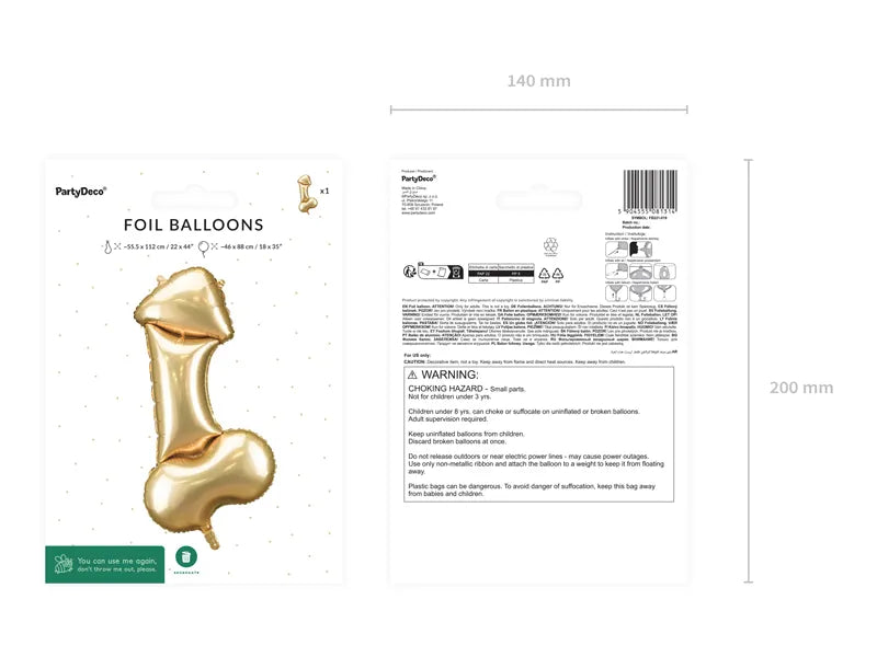 Penis Helium Ballon Gold Leer 55cm