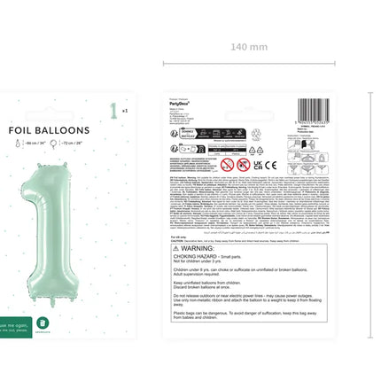 1 Jahr Figur Ballon Mintgrün 72cm