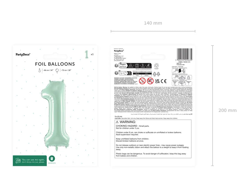 1 Jahr Figur Ballon Mintgrün 72cm