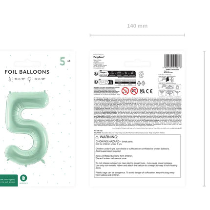 5 Jahre Figur Ballon Mintgrün Leer 72cm
