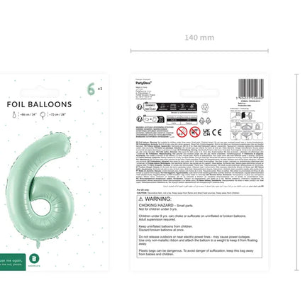 6 Jahre Figur Ballon Mintgrün Leer 72cm