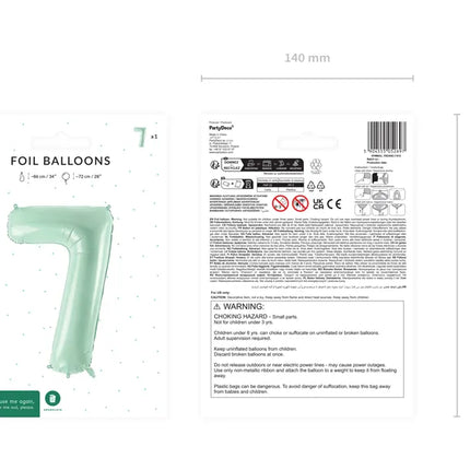 7 Jahre Figur Ballon Mintgrün Leer 72cm