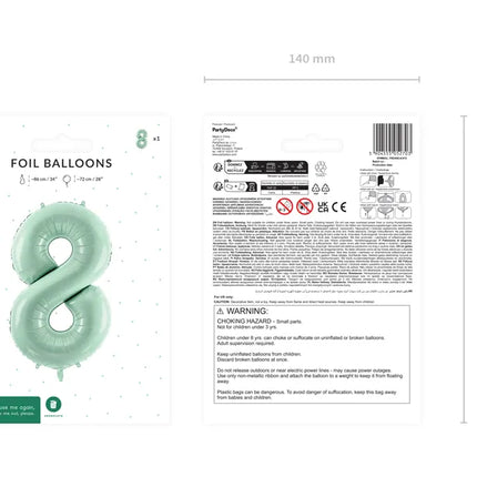8 Jahre Figur Ballon Mintgrün Leer 72cm