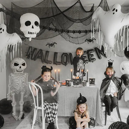 Halloween Heliumballon Weiß Schwarzer Totenkopf Leer 41cm