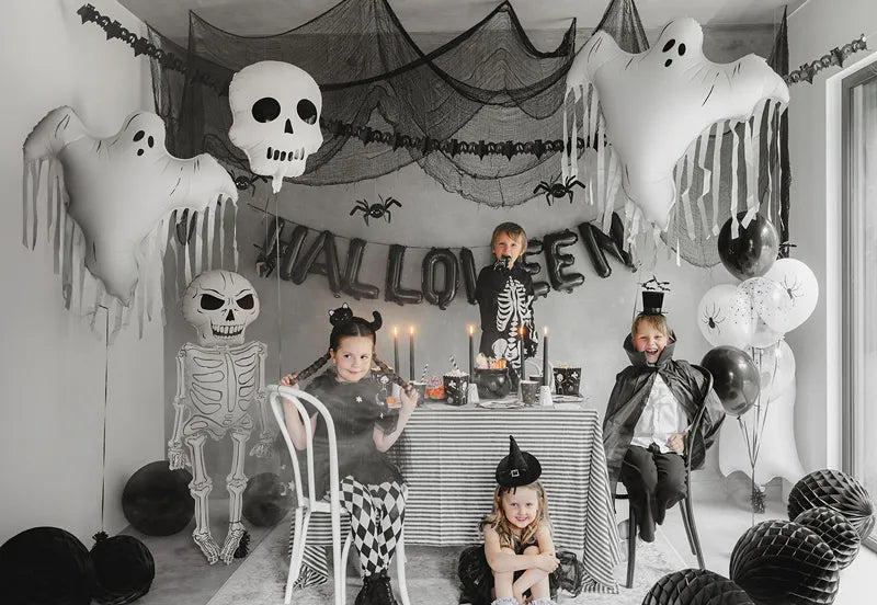 Halloween Heliumballon Weiß Schwarzer Totenkopf Leer 41cm