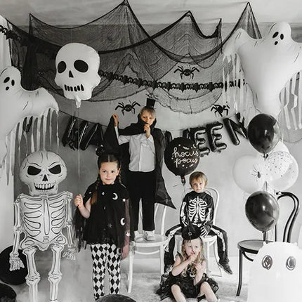 Halloween Heliumballon Weiß Schwarzer Totenkopf Leer 41cm