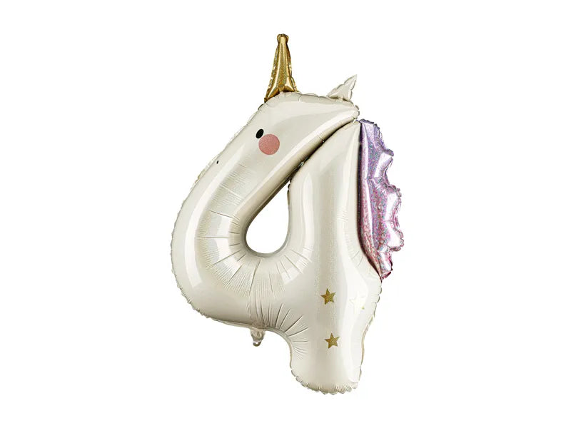 Heliumballon 4 Jahre Einhorn, 93cm, Mix