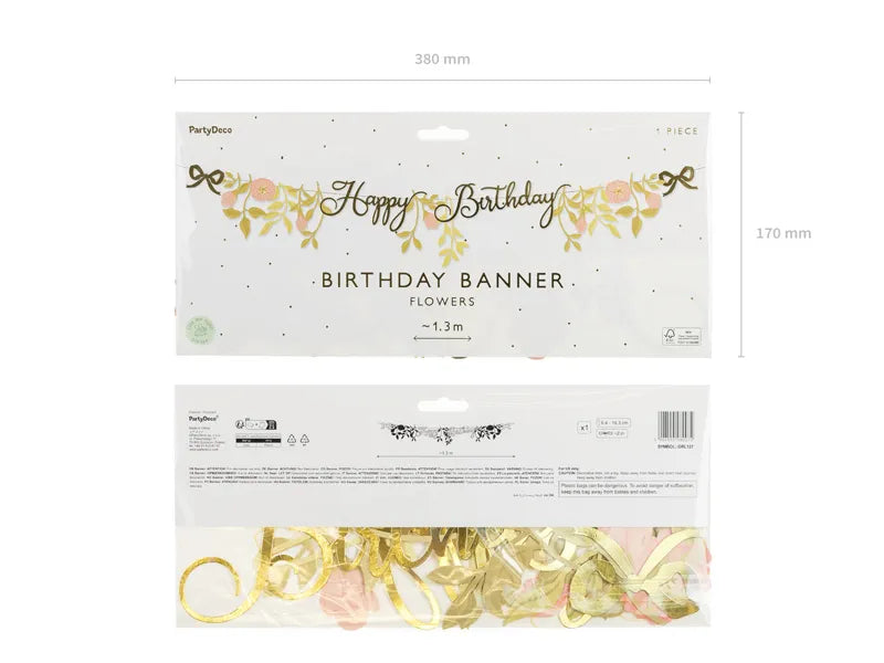 Happy Birthday Girlande Blumen 1,3m