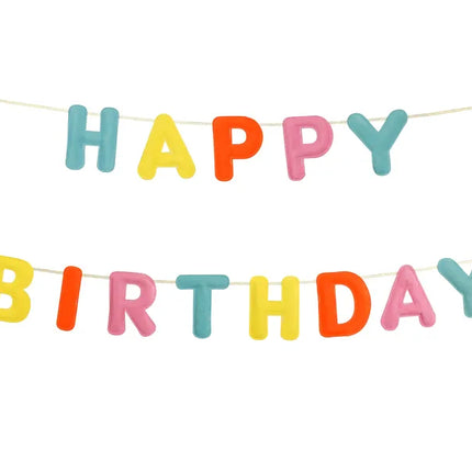 Happy Birthday Buchstabengirlande aus buntem Filz 3m
