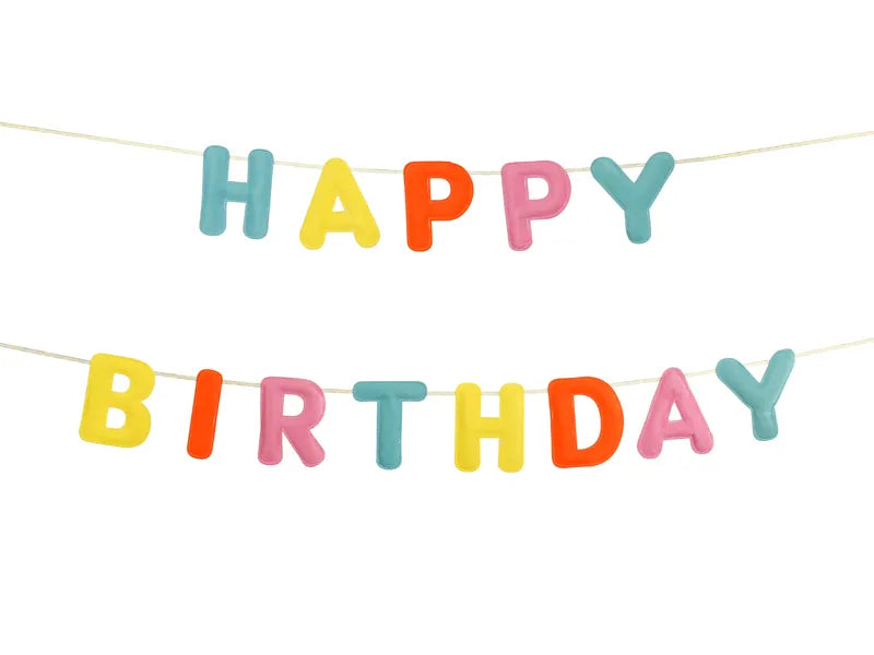 Happy Birthday Buchstabengirlande aus buntem Filz 3m