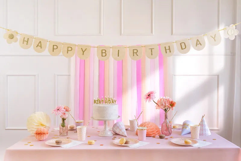 Happy Birthday Buchstabengirlande Gold Rosa 3m