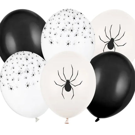 Halloween Ballons Schwarz Weiß Spinnen 30cm 6Stk