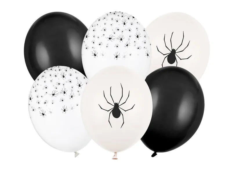 Halloween Ballons Schwarz Weiß Spinnen 30cm 6Stk