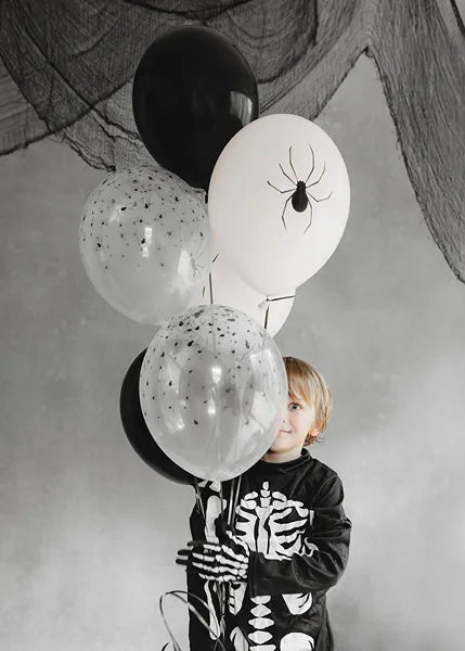 Halloween Ballons Schwarz Weiß Spinnen 30cm 6Stk