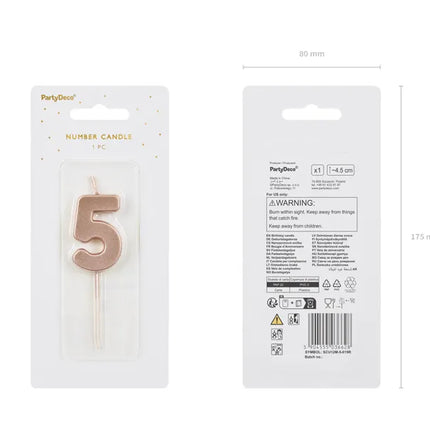 5 Jahre Kerze Rose Gold 9cm
