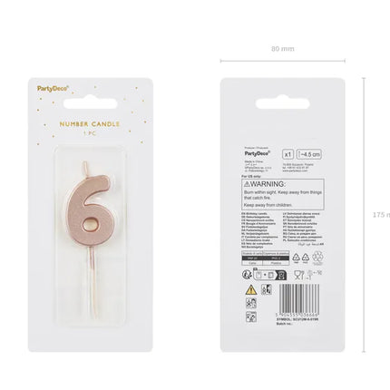 6 Jahre Kerze Rose Gold 9cm