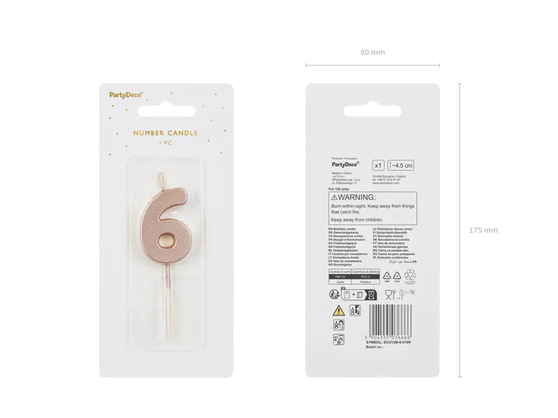 6 Jahre Kerze Rose Gold 9cm