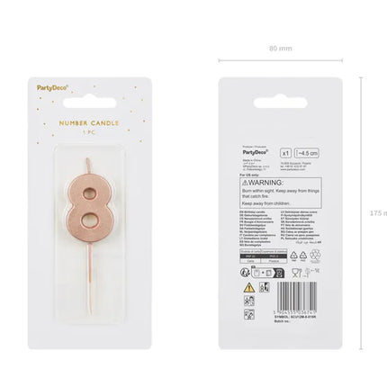 8 Jahre Kerze Rose Gold 9cm