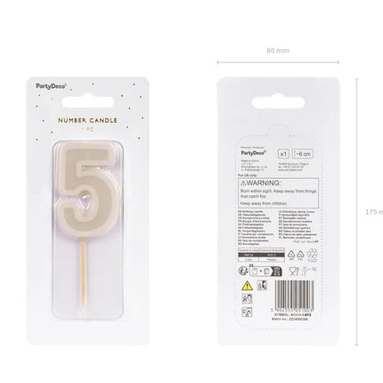 5 Jahre Kerze Beige 10cm